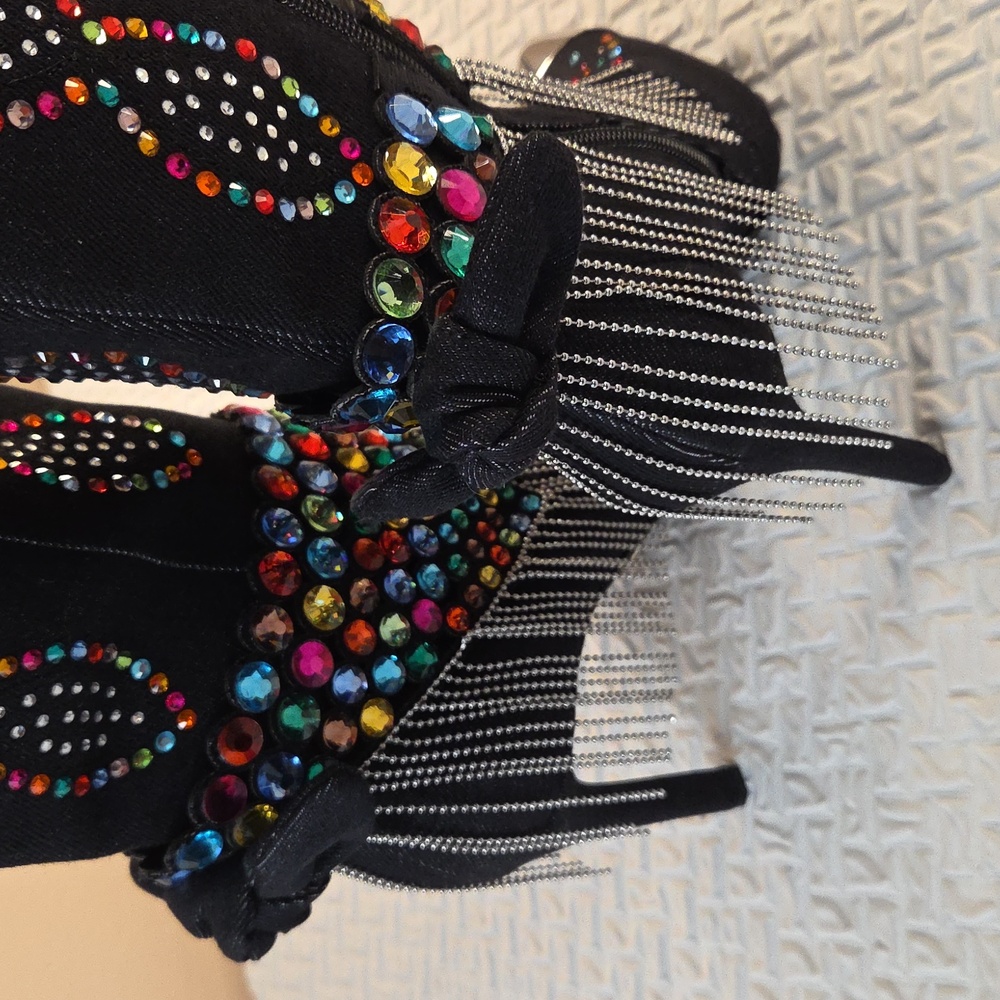 Gianni Bini Womens Boots 9M NWT Kaitlin Rhinestone Black Denim Stiletto Heel